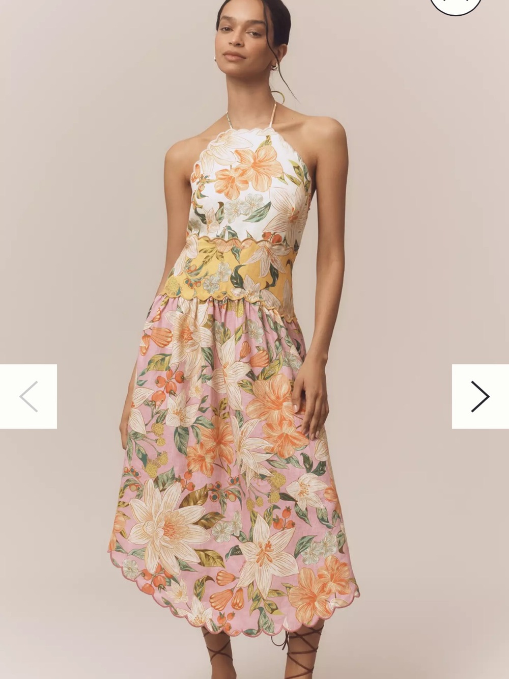 FARM Rio Linen Halter Drop-Waist Midi Dress